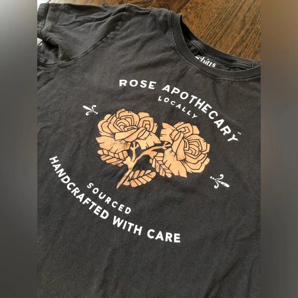 Schitt’s Creek Women’s M Dark Gray “Rose Apothecary” Store Logo Graphic T-Shirt - Picture 7 of 9